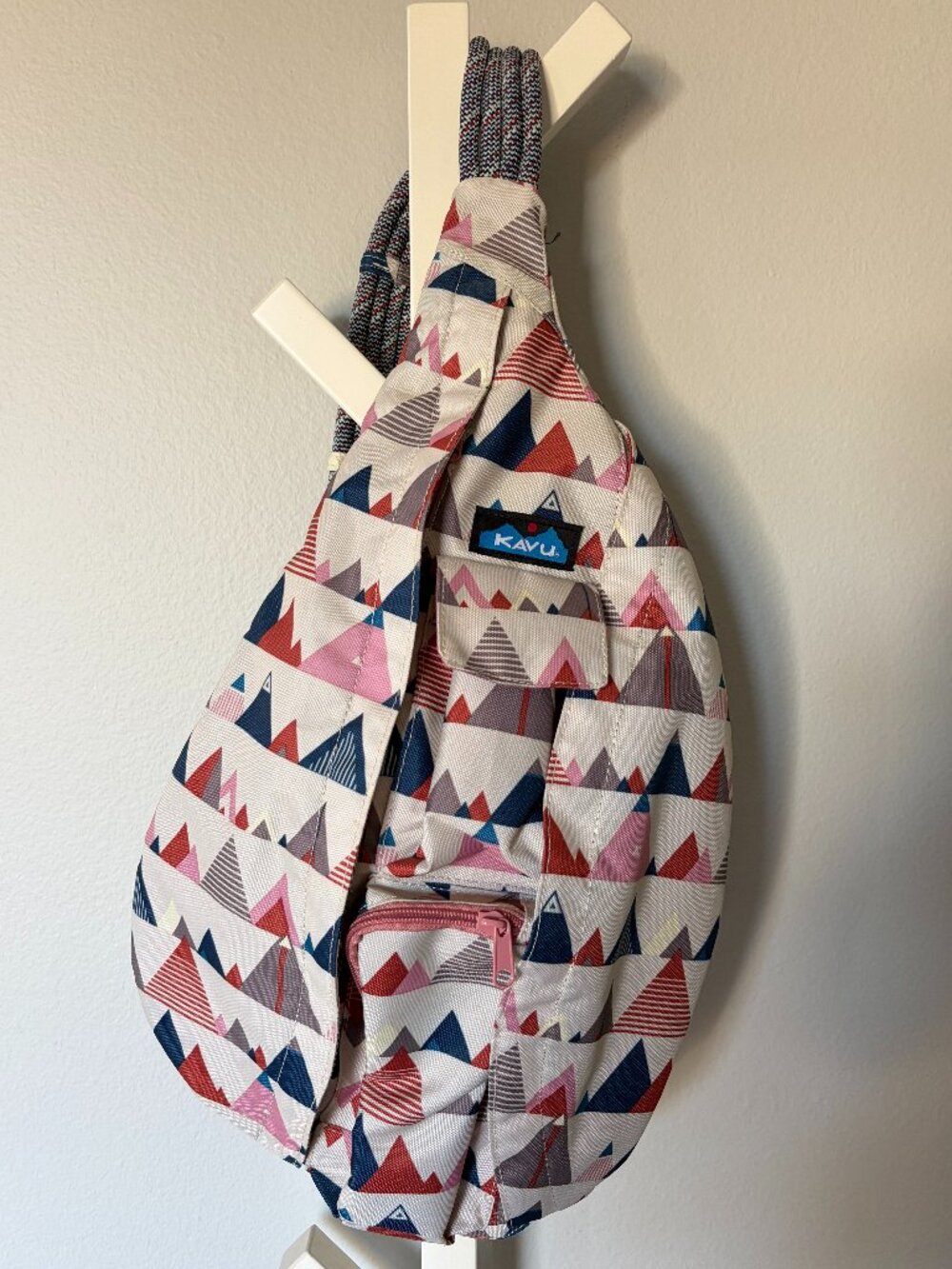 KAVU Mini Rope Sling Bag Pink Mountain Print